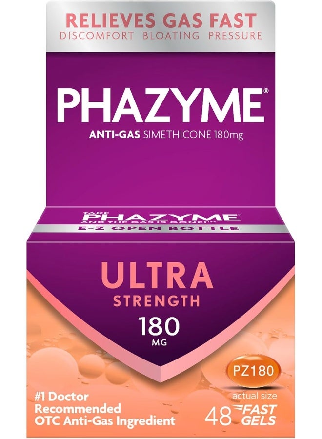 Phazyme Ultra Strength Gas and Bloating Relief | 180 Mg Simethicone | 48 FAST GELS - Image 1
